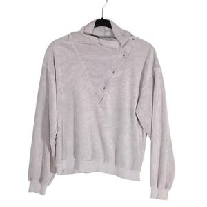 VTG Lavender Grey Terry Cloth Asymmetrical Snap Neck Pullover Small 70s 80s
